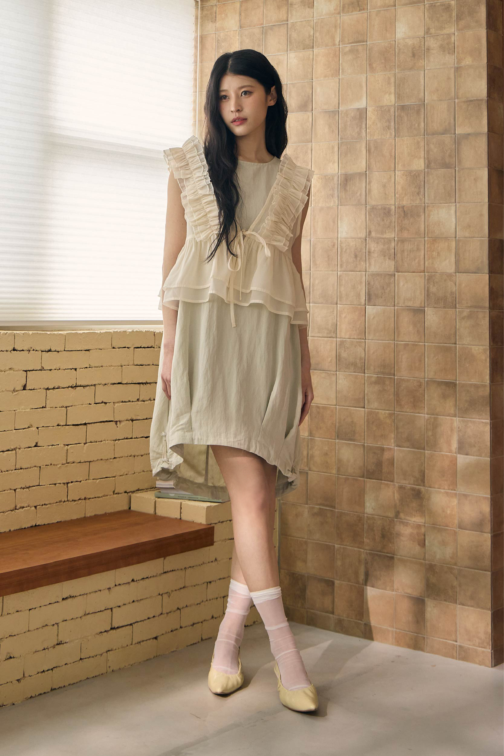 雙層波浪傘擺網紗背心