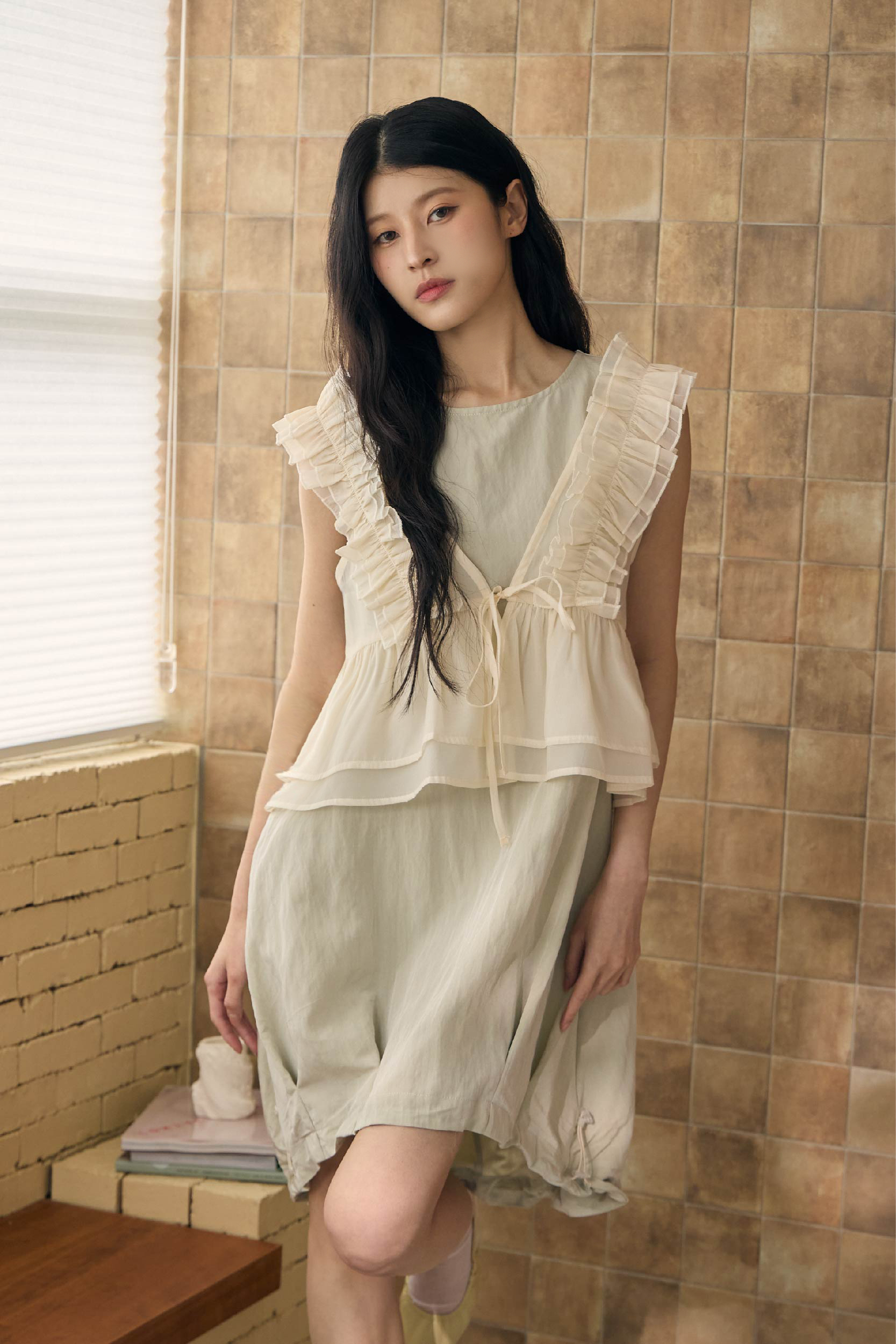 雙層波浪傘擺網紗背心