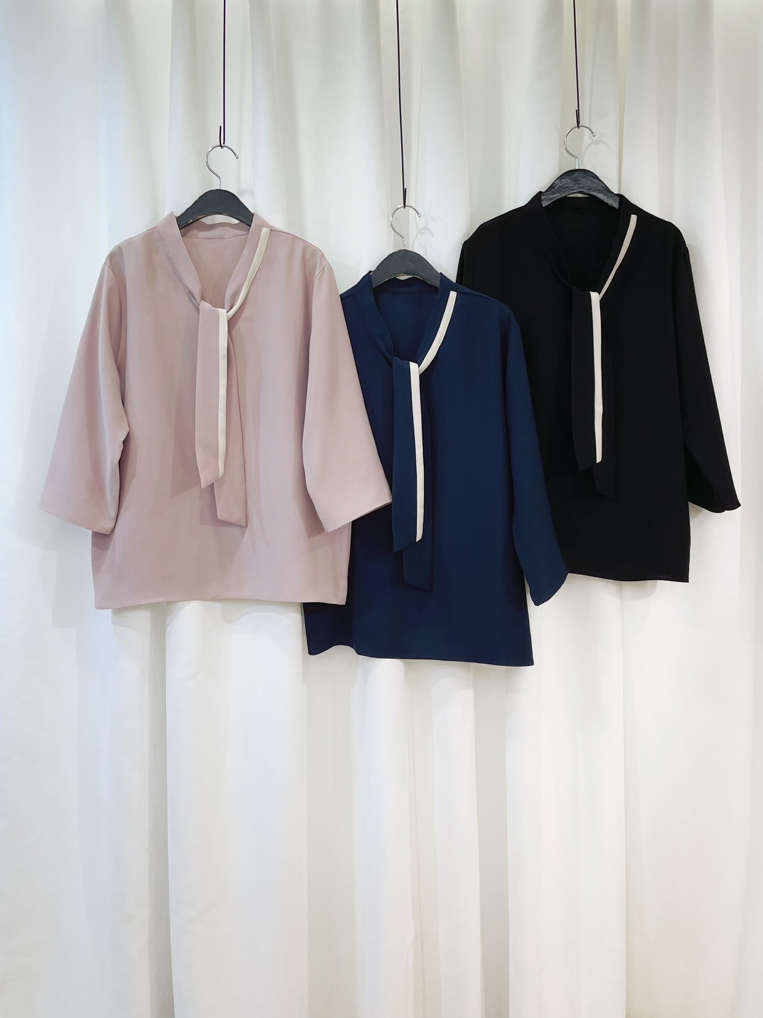 撞色領七分袖上衣