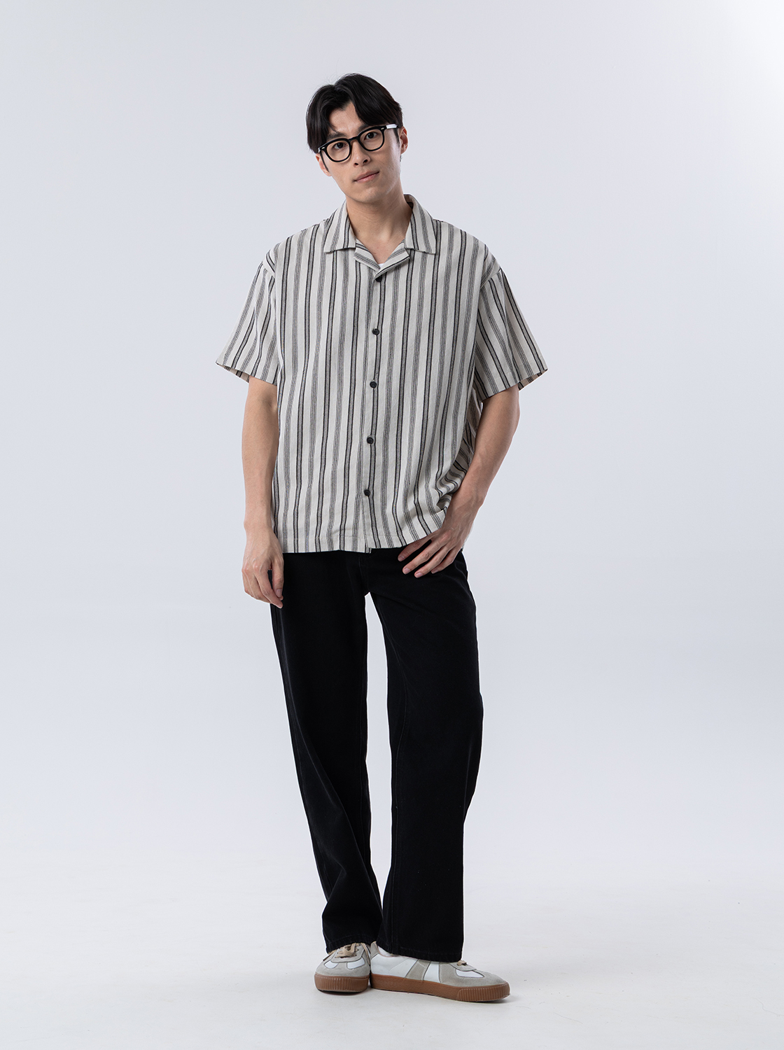 夏日條紋麻棉肌理感襯衫