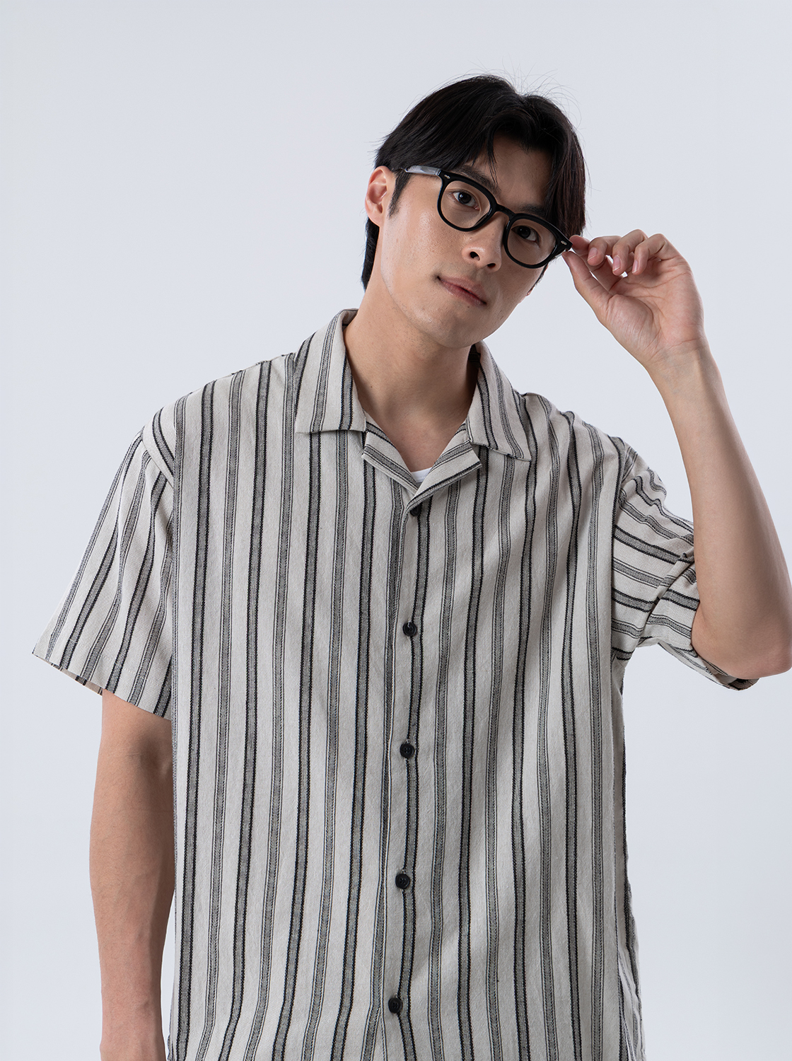 夏日條紋麻棉肌理感襯衫