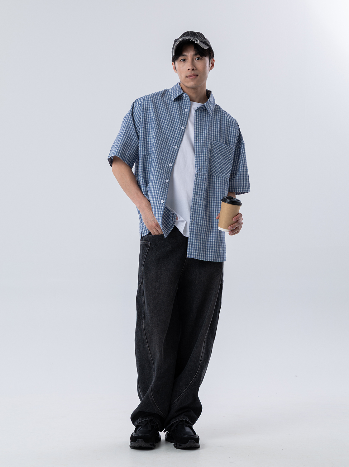 復古小格紋短袖襯衫