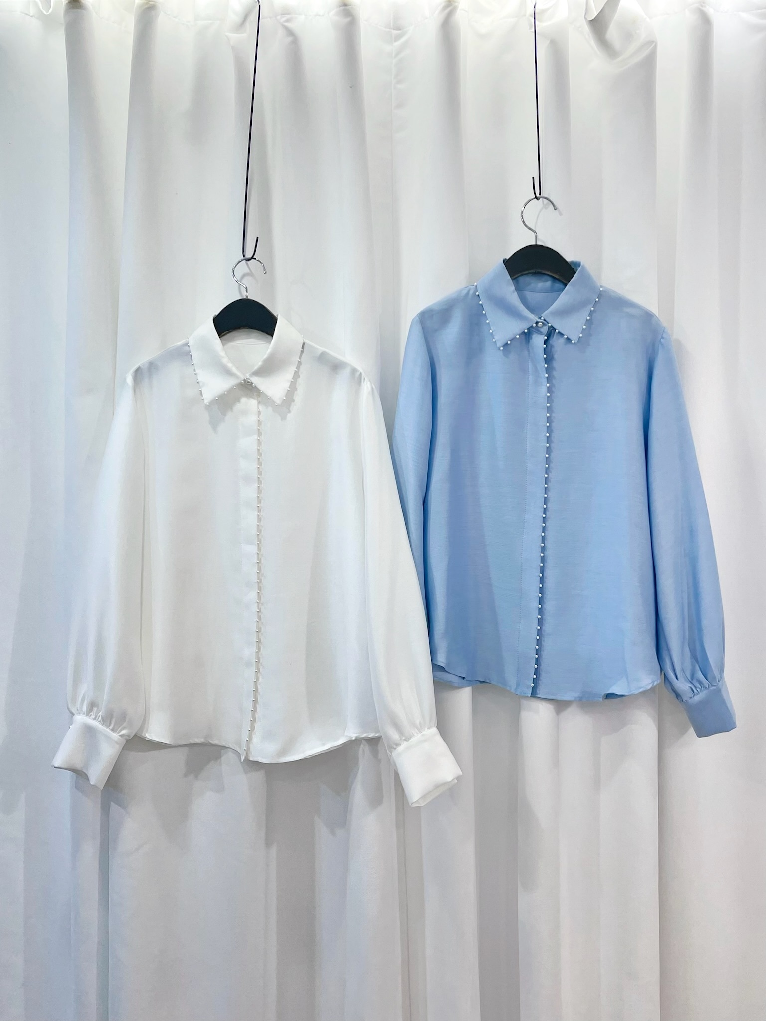 優雅滾邊珍珠襯衫