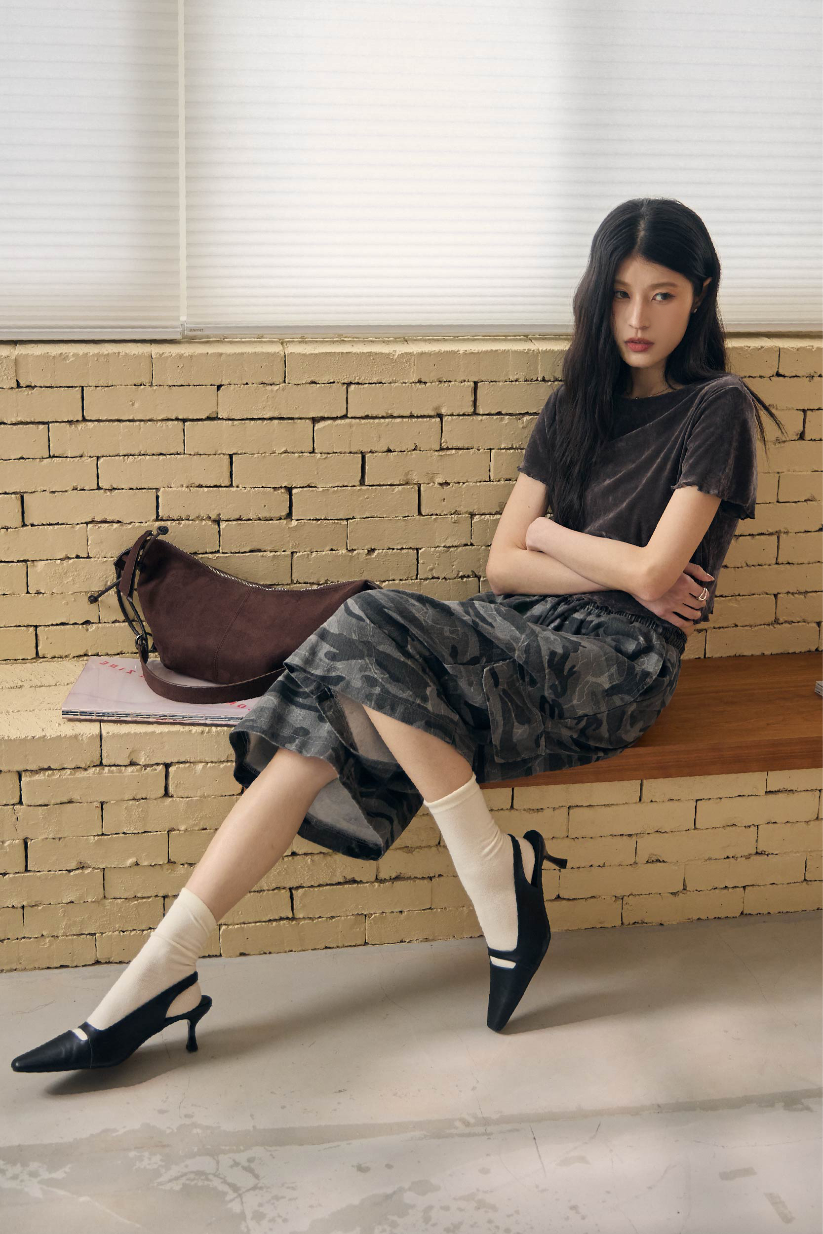 復古迷彩寬版工裝褲