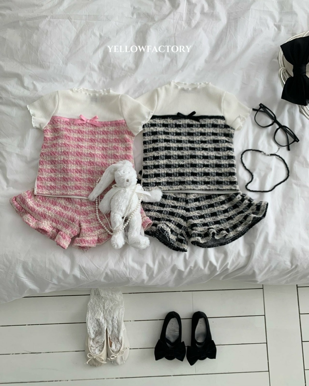 正韓夏Yellowfactory 兩色小香感上衣/花邊小香短褲