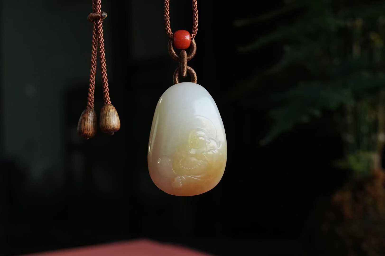 316436 和田玉笑口常開彌勒佛掛件