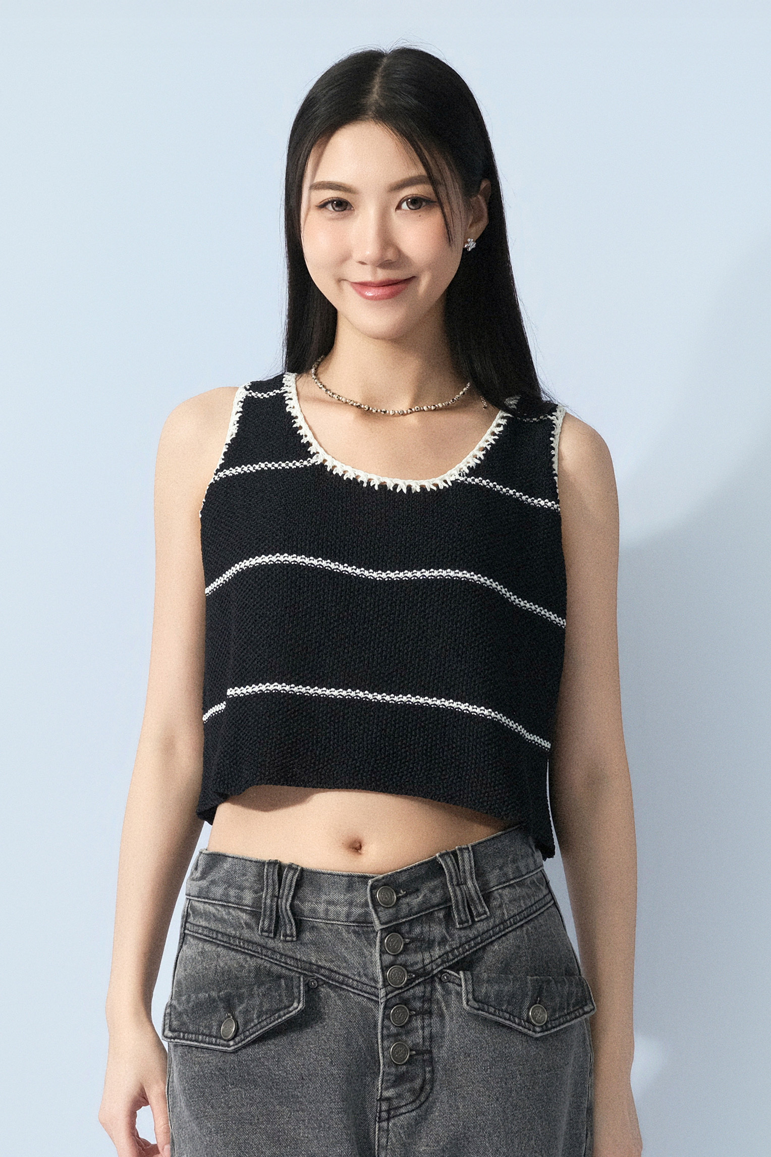 幼間織花手鈎邊短背心 (預購產品）