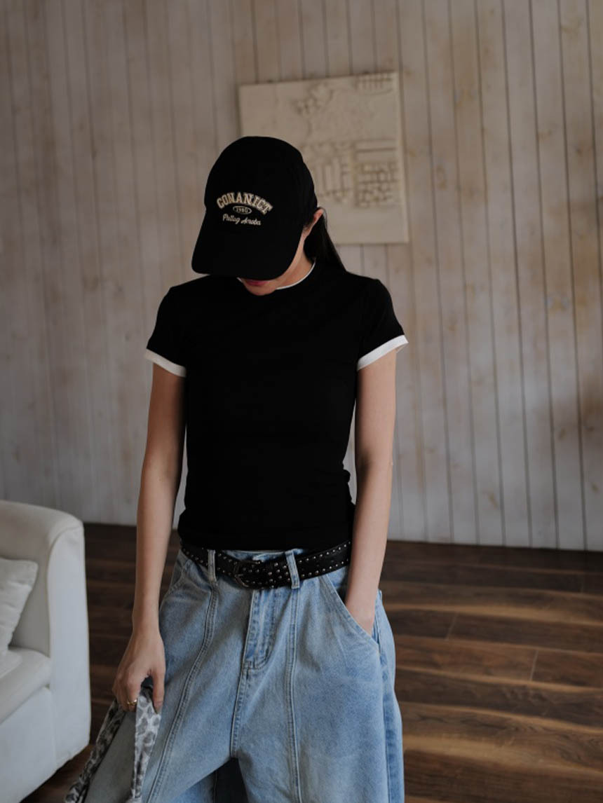 撞色假2件合身上衣*4色