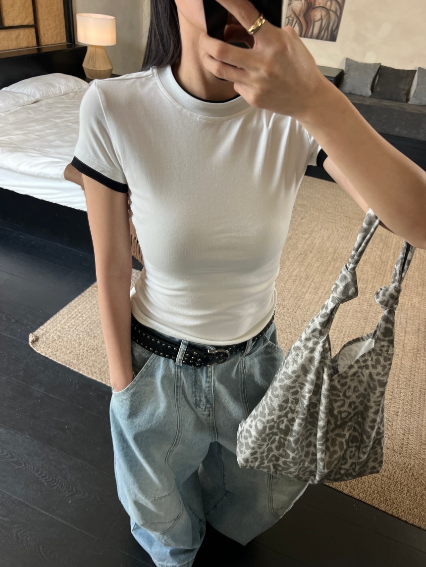 撞色假2件合身上衣*4色