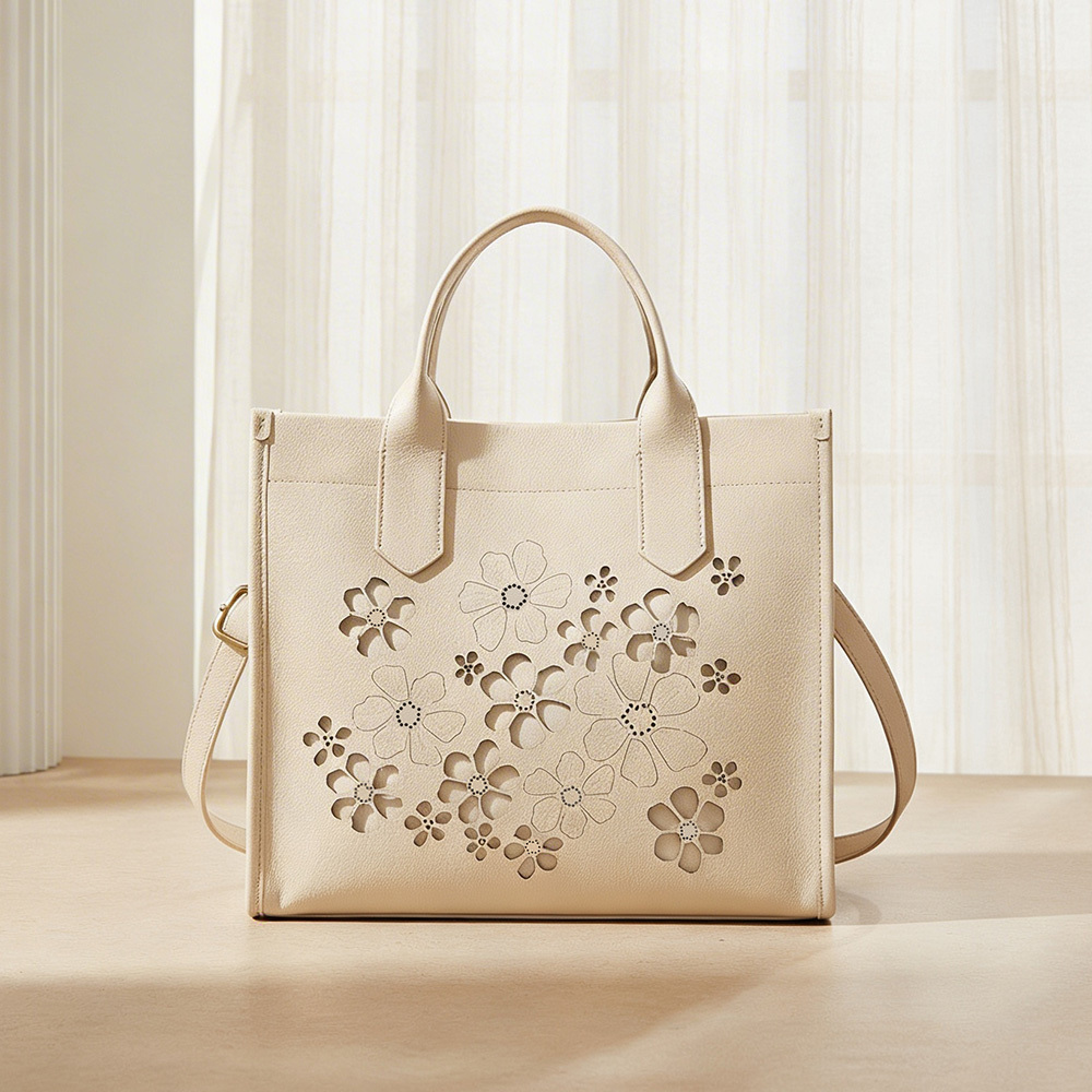 Kyler 真皮氣質花紋托特包-白色 SHB3278111