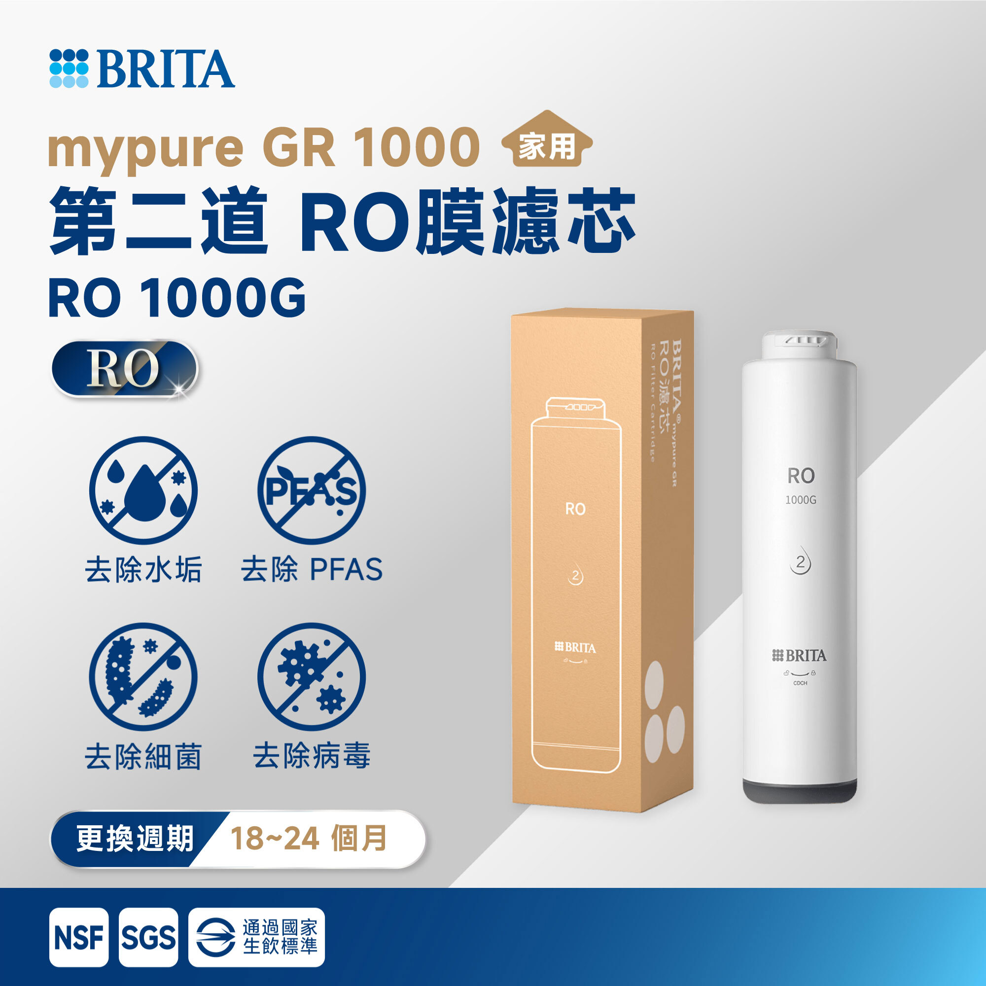 【BRITA】mypure GR 1000 第二道 RO 膜濾芯 RO 1000G