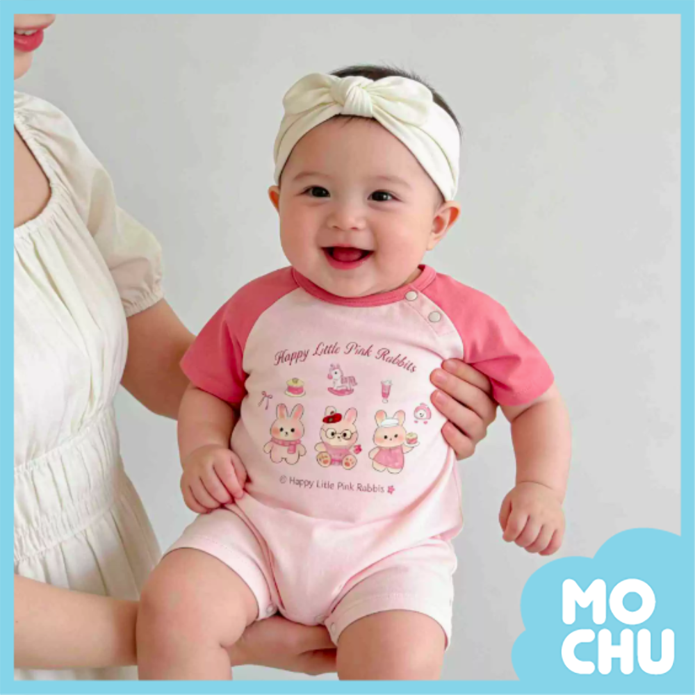 甜粉兔團短袖連身衣