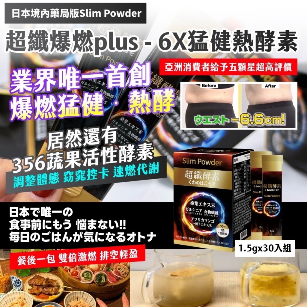 WSBB10369  日本境內藥局版 Slim Powder｜超纖爆燃plus - 6X猛健熱酵素 1.5g x 30入組 📦（單盒）（6月上旬）