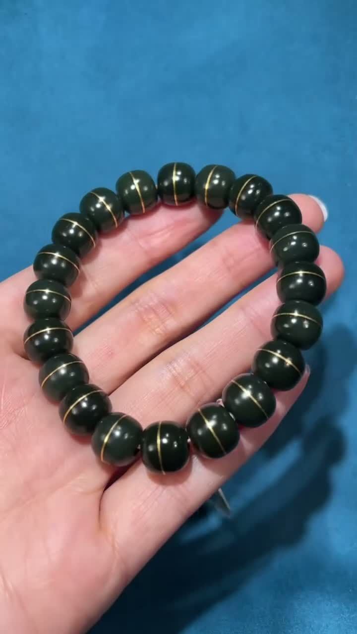 和田玉青玉老型手串,天然和田玉軟玉