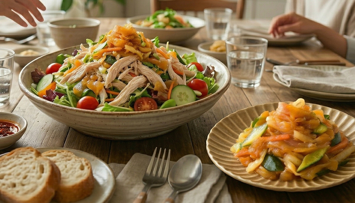 偷心海蜇搭配手撕雞胸肉沙拉-健康清爽系輕食料理-質感餐具布置