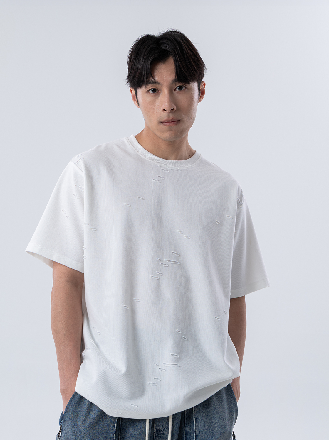 刷破設計寬版短TEE