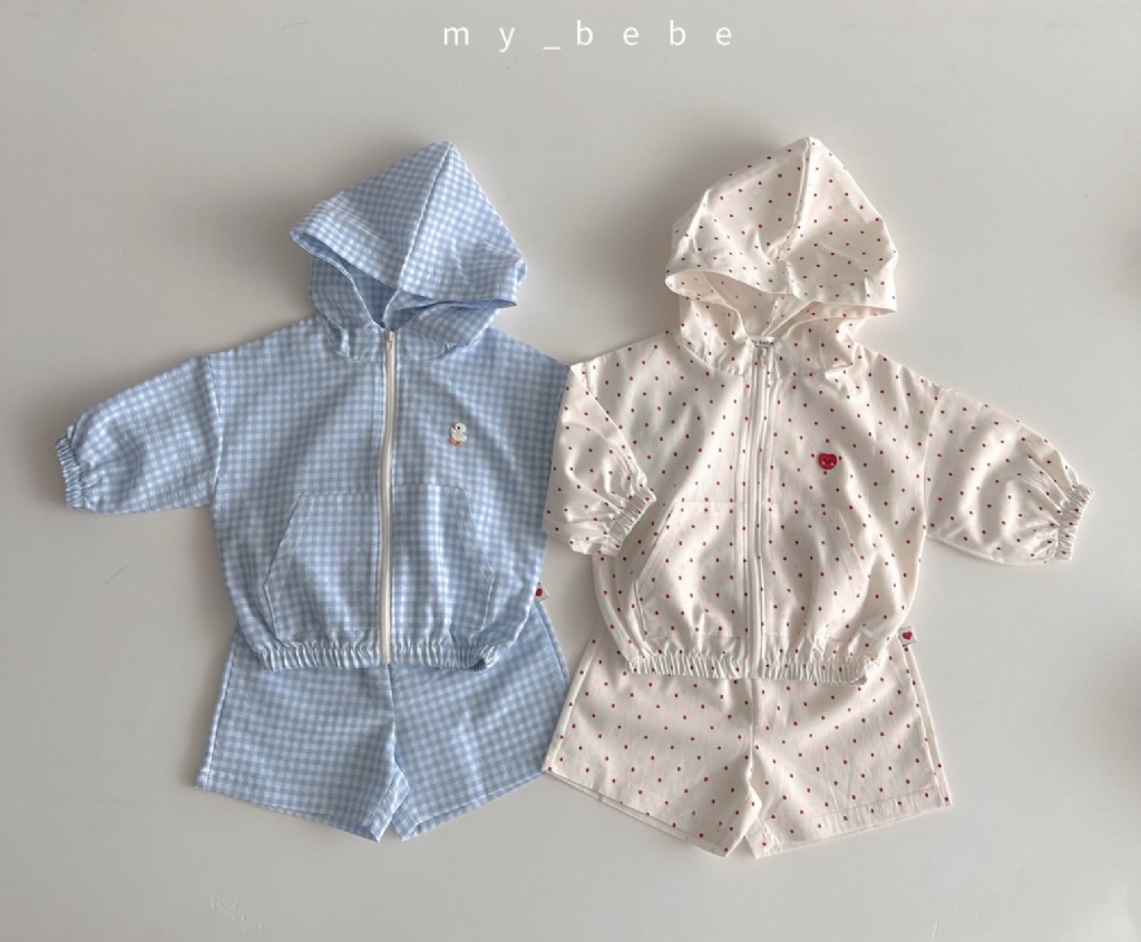 正韓夏MY BEBE 兩色點點/格子防曬外套短褲套裝