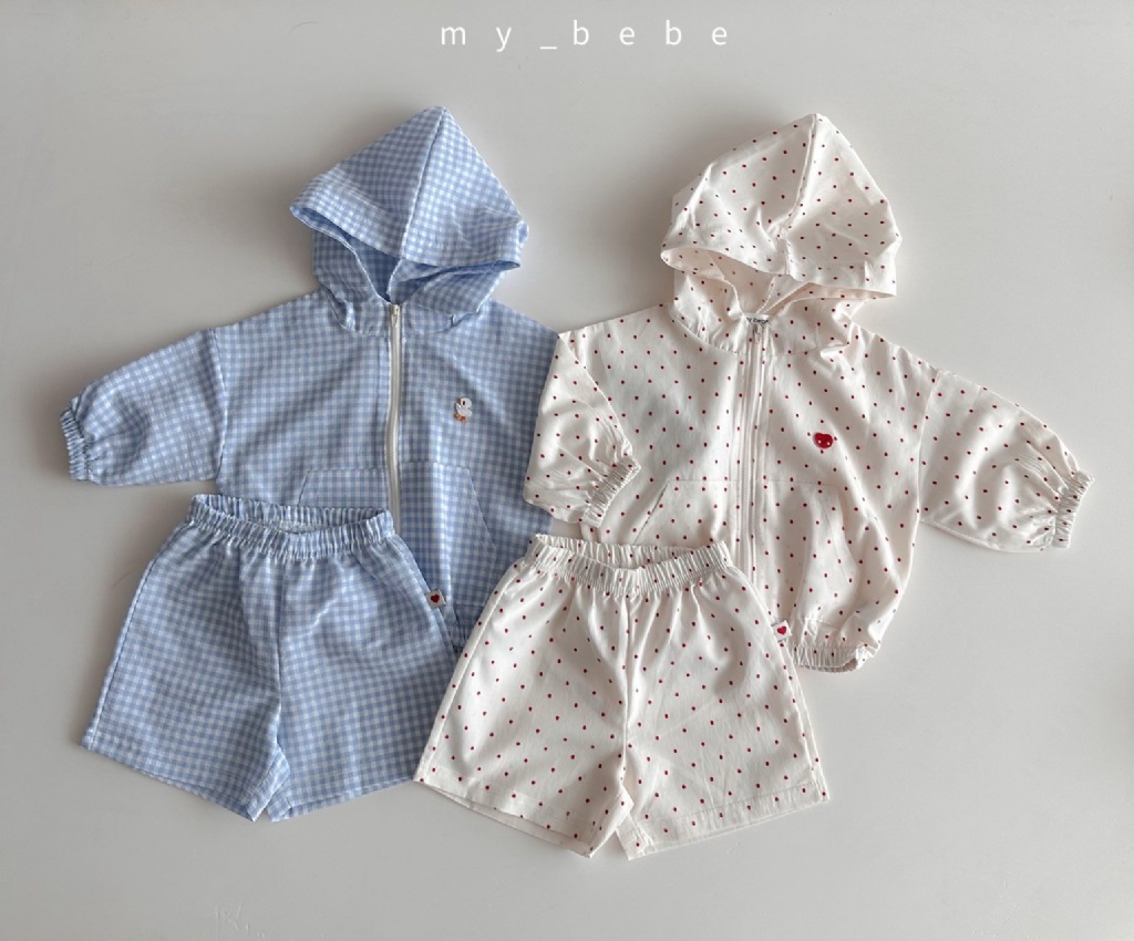 正韓夏MY BEBE 兩色點點/格子防曬外套短褲套裝