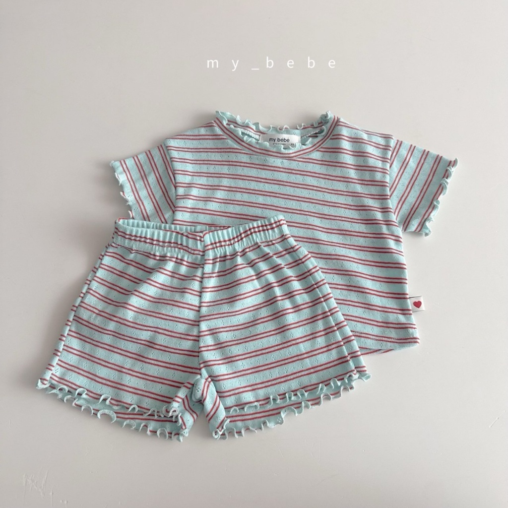正韓夏MY BEBE 三色捲邊條紋套裝