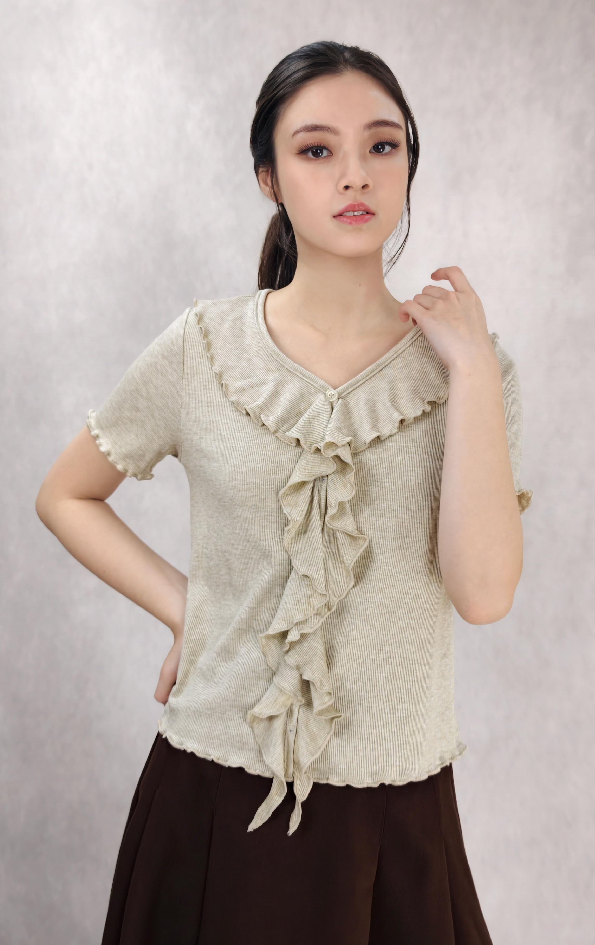 荷葉領層次針織衫 ST0419