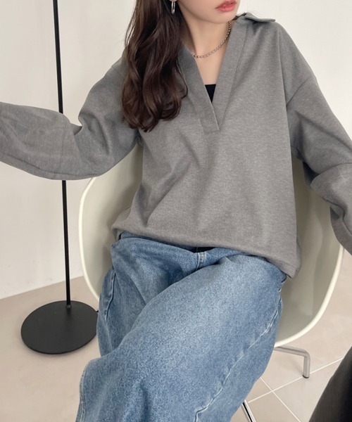 【預購】J0401602  Eclat one 女裝上衣｜開領設計｜落肩剪裁｜寬鬆版型 ada1473em