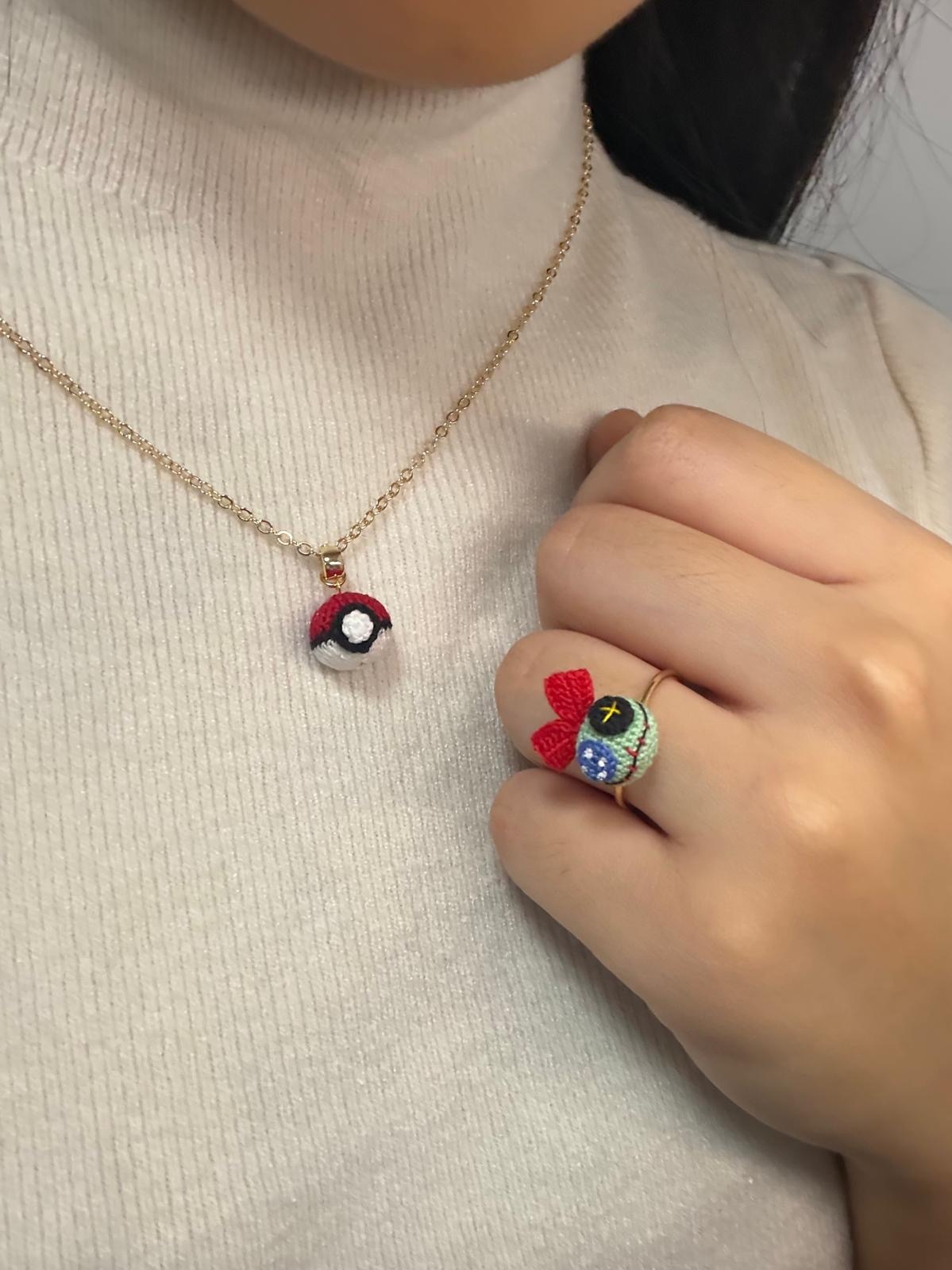 micro crochet Poké Ball necklace