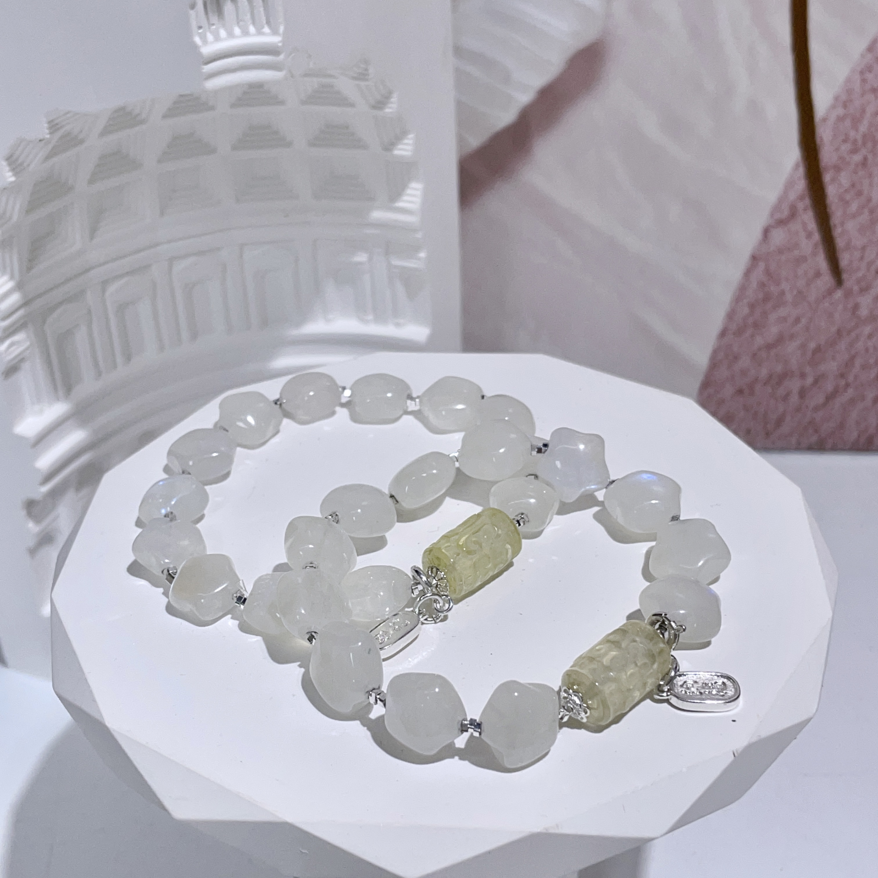 檸檬晶天珠拼月亮石星星設計款