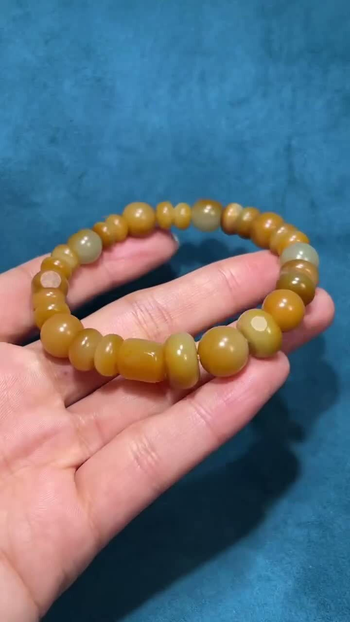 316232 和田玉籽料黃沁手串 (8-13mm直徑)