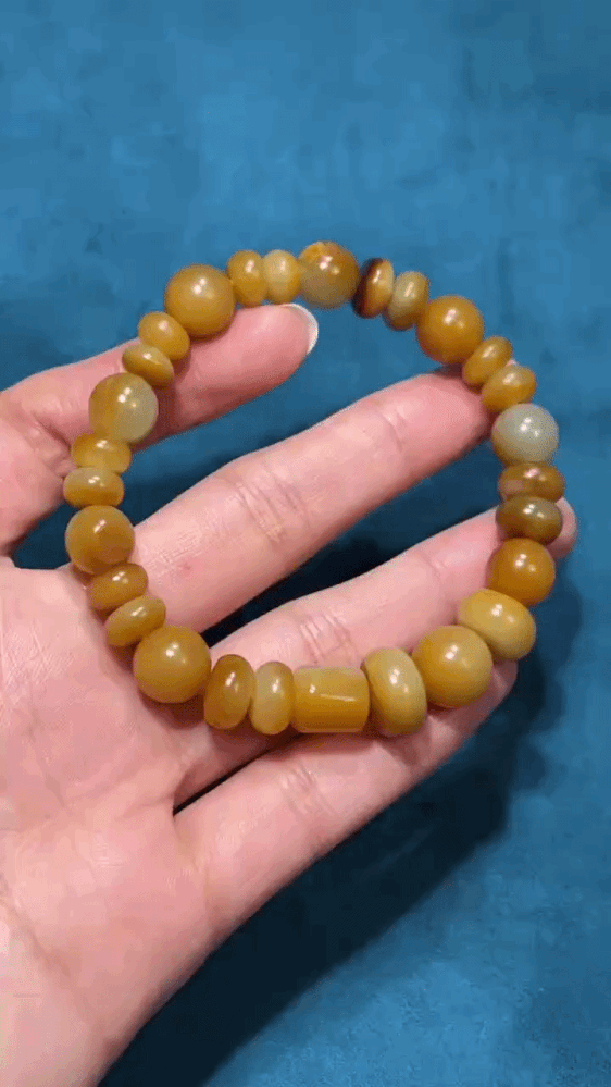 316232 和田玉籽料黃沁手串 (8-13mm直徑)