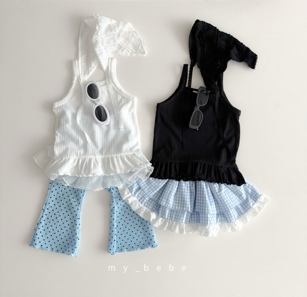 正韓夏MY BEBE 兩色點點捲邊喇叭褲