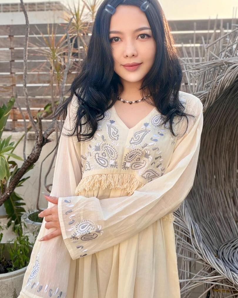 流蘇顯瘦棉麻銀線腰果花連身裙 M3815C (0401)