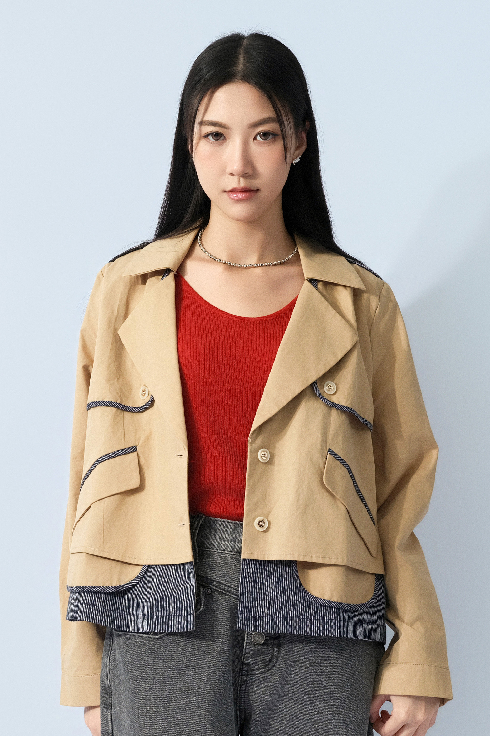 拼布包邊假雙層外套（預購產品）