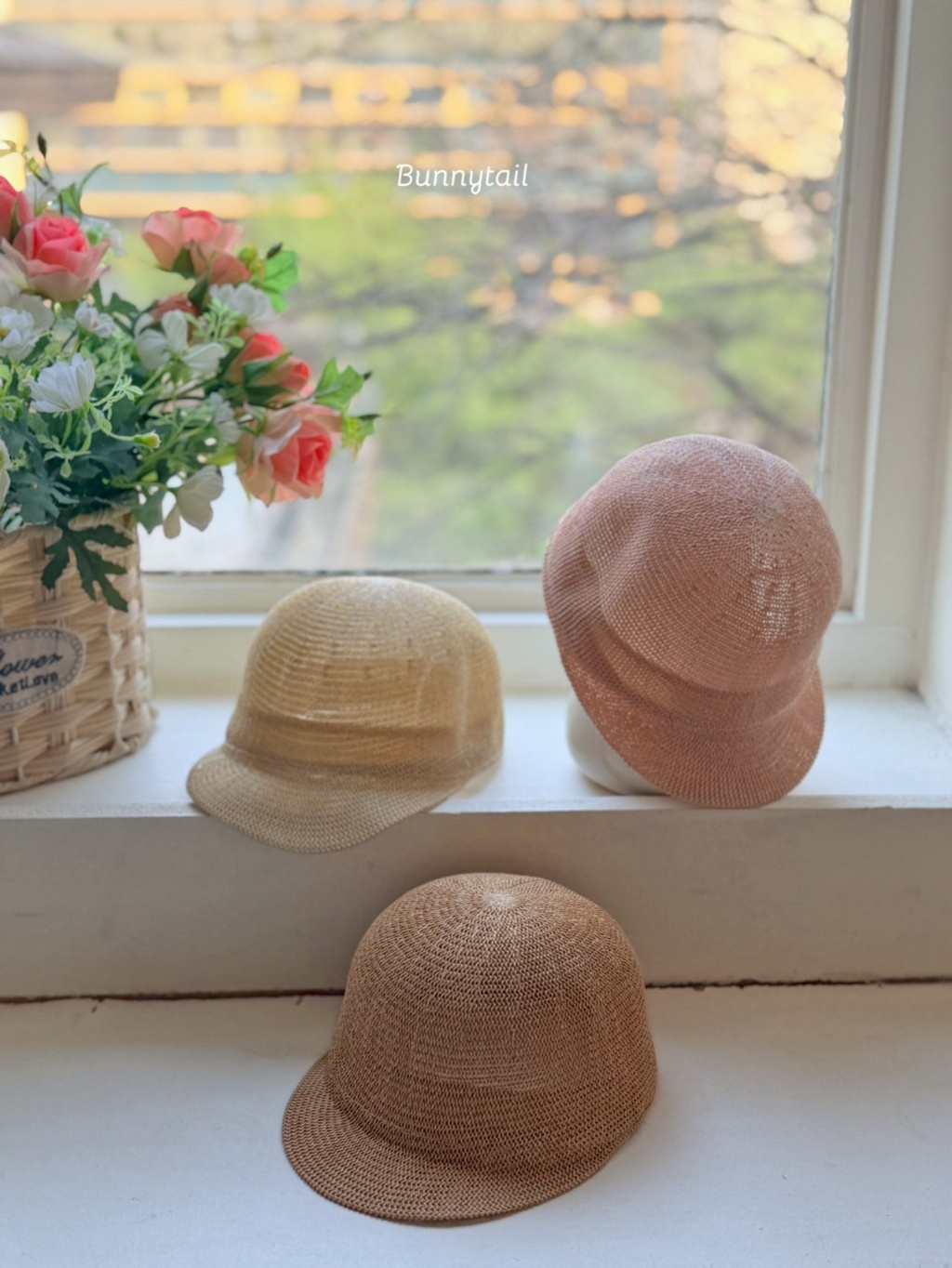 正韓夏bunnytail 短帽簷編織帽