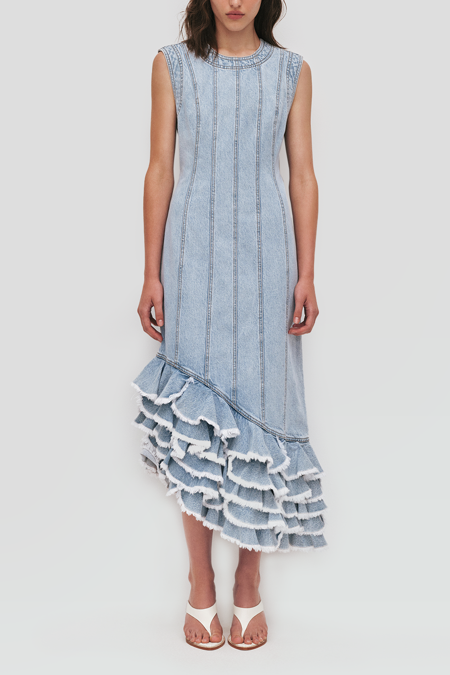 Aje｜Tia Ruffle Denim Midi Dress