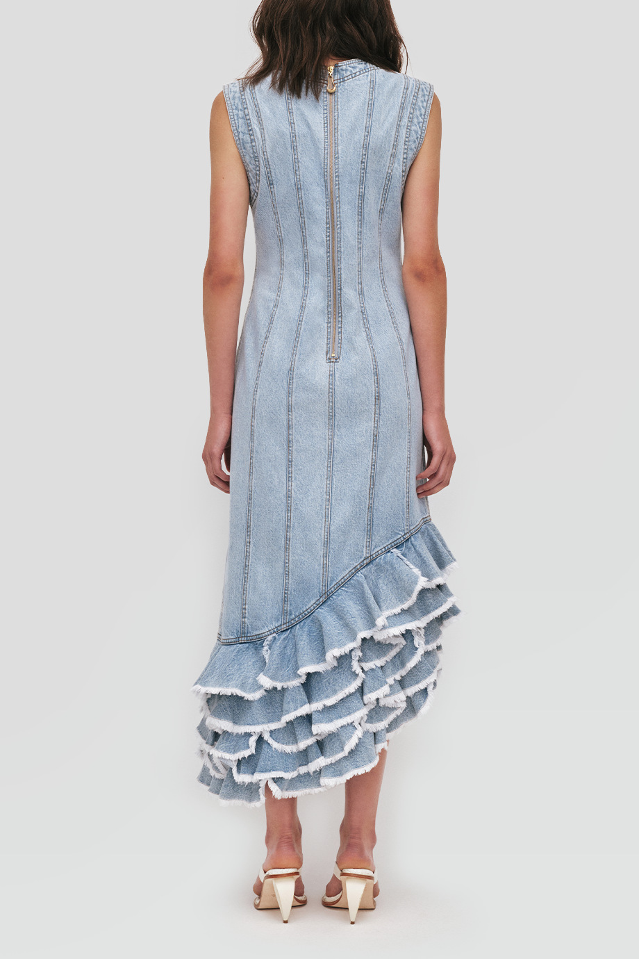 Aje｜TIA 荷葉邊單寧中長洋裝