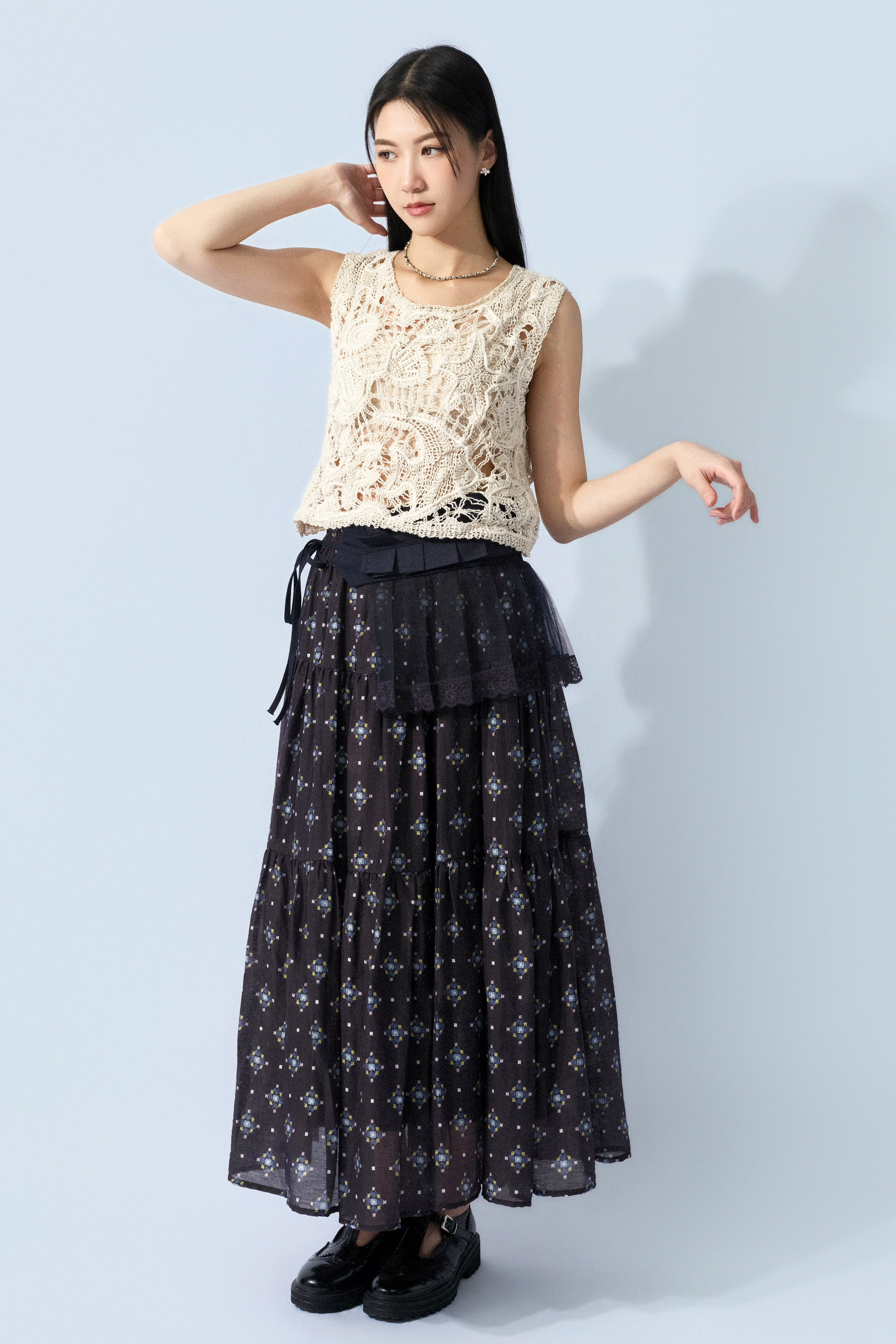 海洋圖案鏤空鈎花短背心 (預購產品）