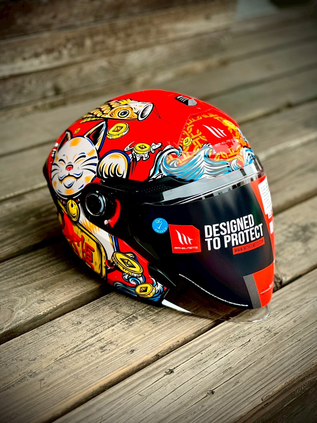 MT Helmet COSMO SV 彩繪 招財貓 紅 3/4罩 安全帽 亞版