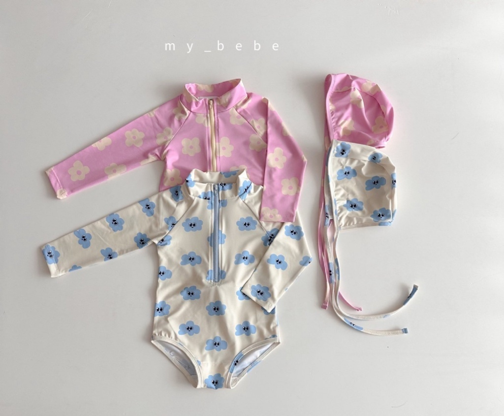 正韓夏MY BEBE 兩色花朵/花朵長袖連身泳衣