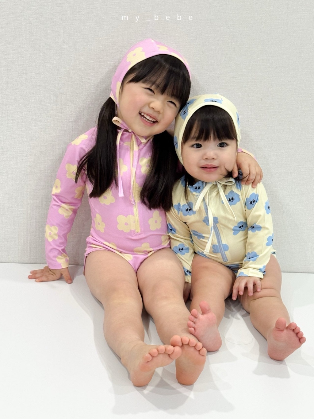 正韓夏MY BEBE 兩色花朵/花朵長袖連身泳衣