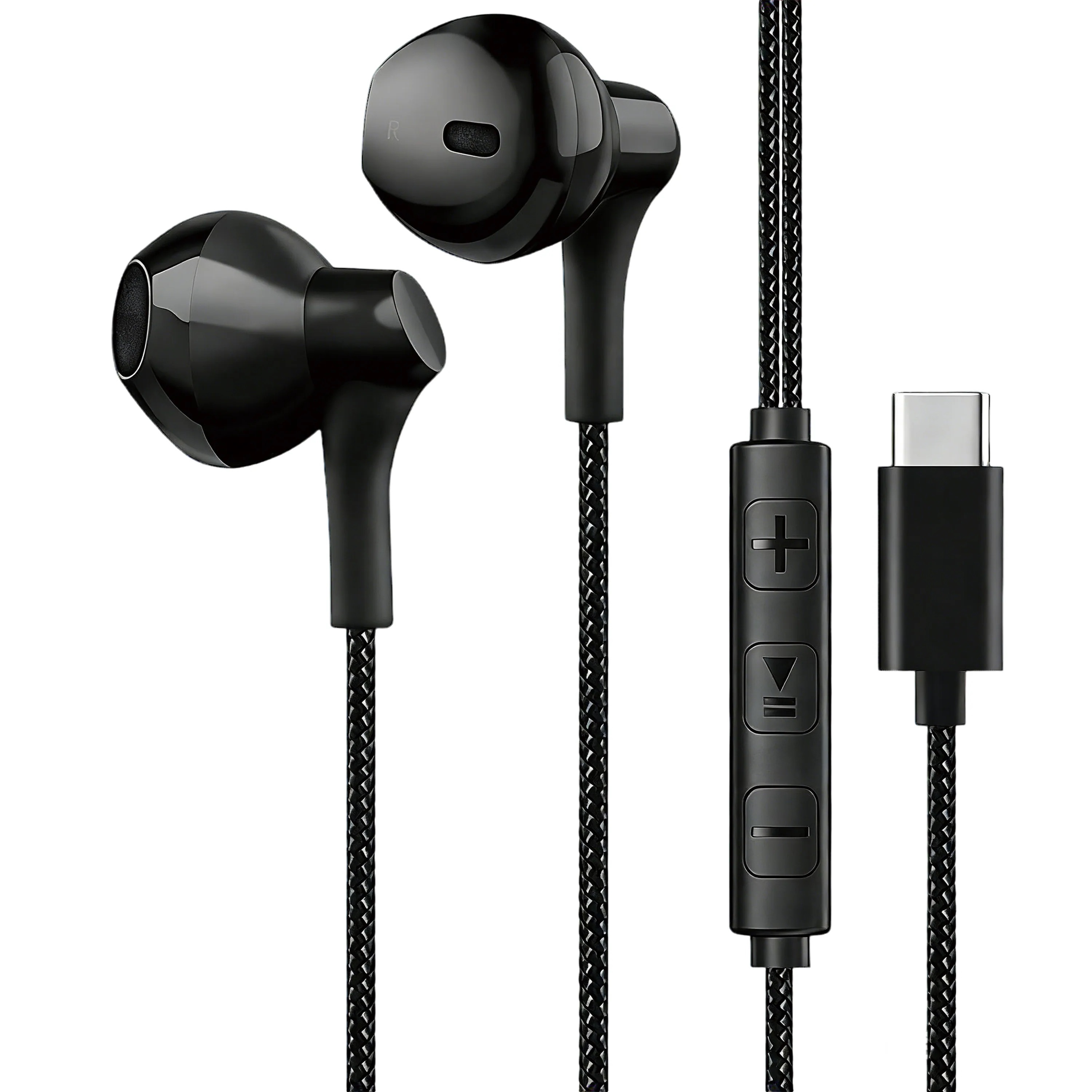 【特價區】Hedonic USB-C Braided Flat Earphone - Black (內置高清收音Mic)