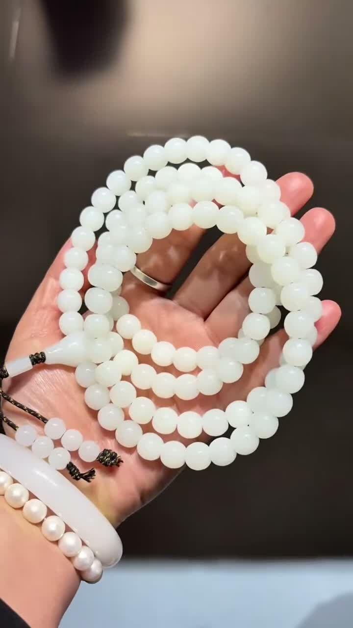 和田玉于田羊脂白玉珠串 (9.5-10mm直徑),天然和田玉軟玉