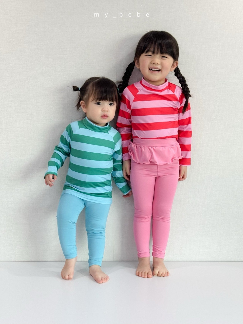 正韓夏MY BEBE 兩色條紋長袖防曬泳衣