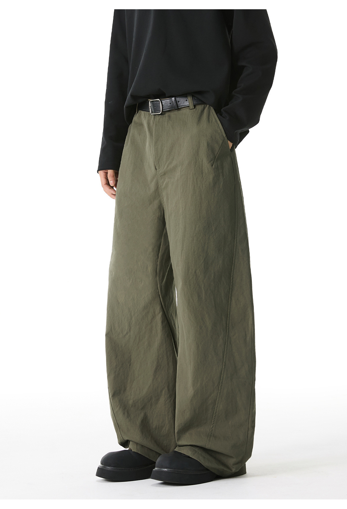 預購 NATURE 側邊分割 拼接打褶 寬鬆 彎刀褲