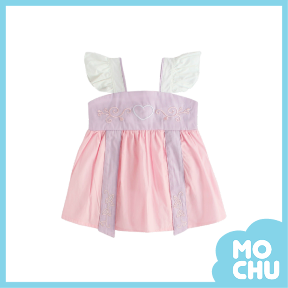 愛心刺繡飄帶飛袖包屁裙(三色)