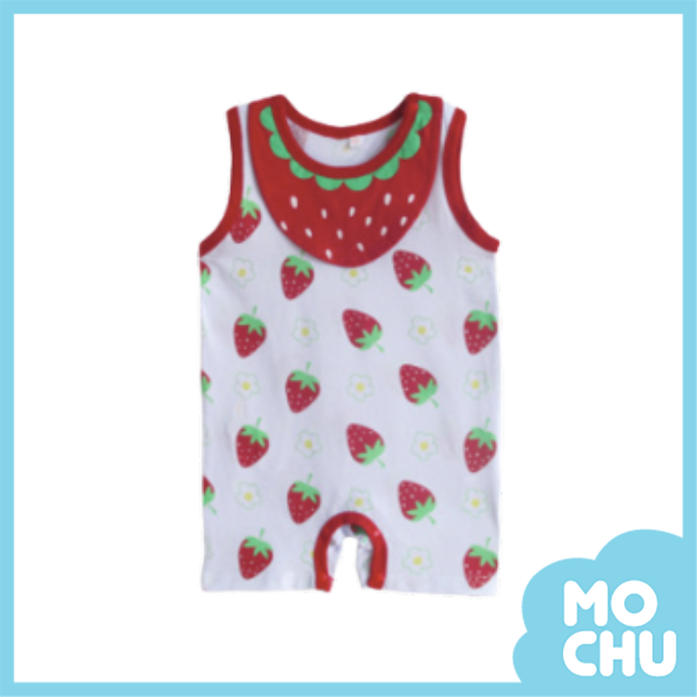 紅草莓圍兜無袖連身衣(不可拆)