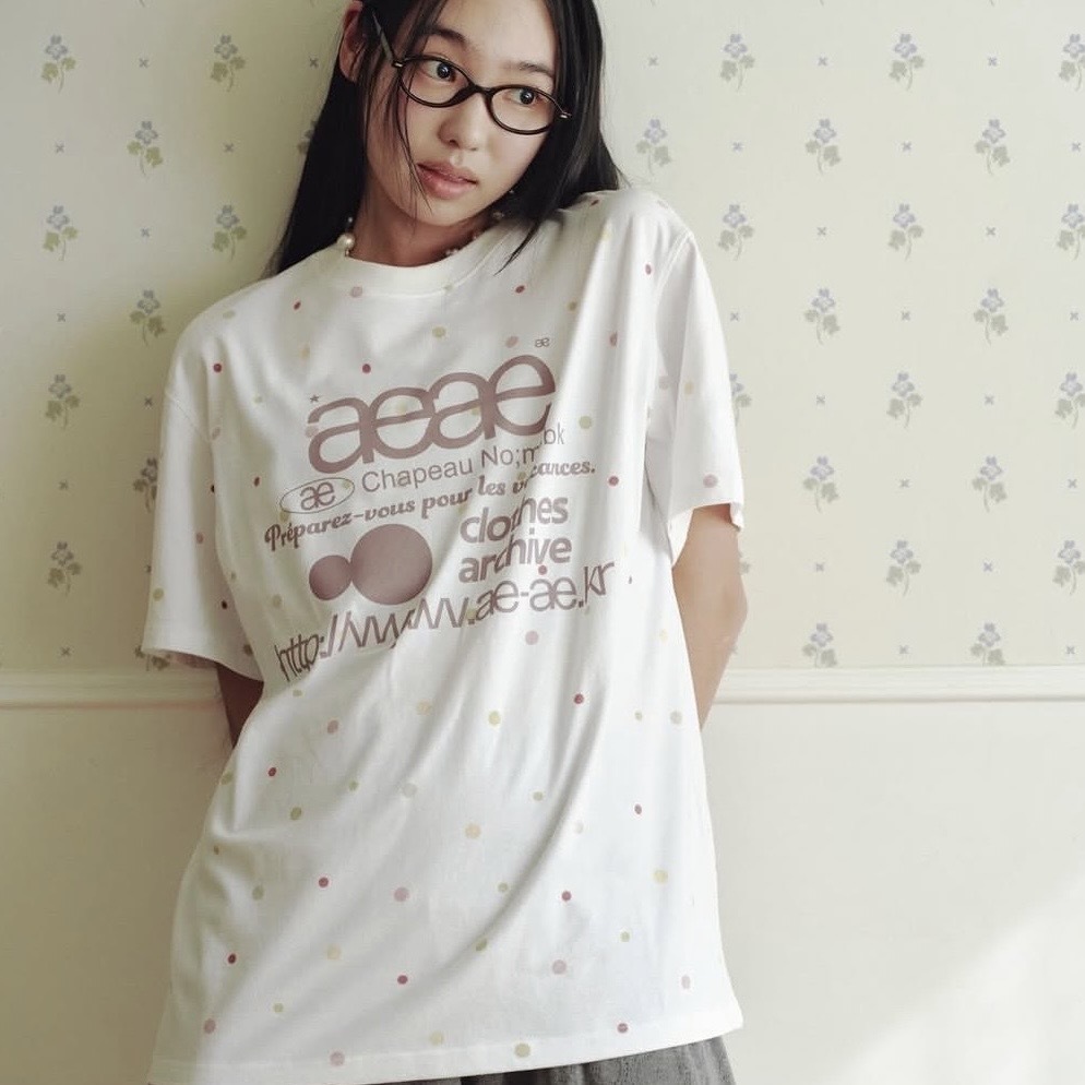 aeae WEB LOGO COLOR DOT T-SHIRTS 點點短袖 上衣 韓國代購 兩色