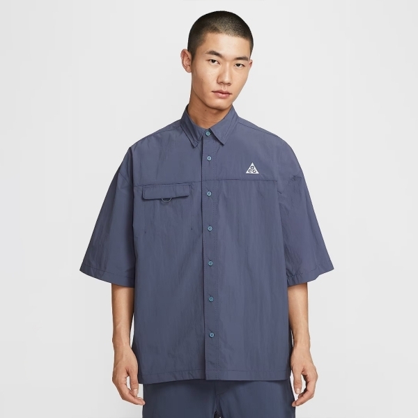NIKE 短袖 ACG UV 煙灰藍 刺繡LOGO 短袖襯衫 男 HJ2884-437