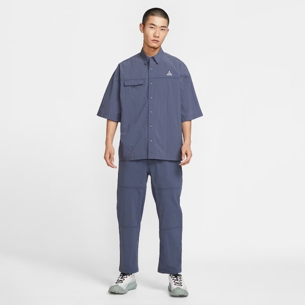 NIKE 短袖 ACG UV 煙灰藍 刺繡LOGO 短袖襯衫 男 HJ2884-437
