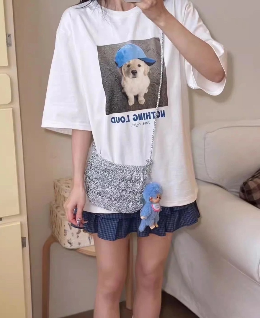 藍帽狗狗圖案棉質上衣