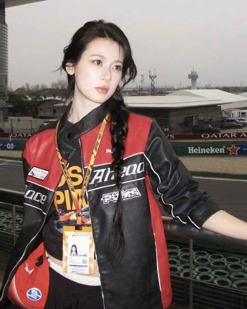 <張凌赫片場同款>Puma Race Ahead 賽車風 立領 皮革 夾克 外套 黑紅